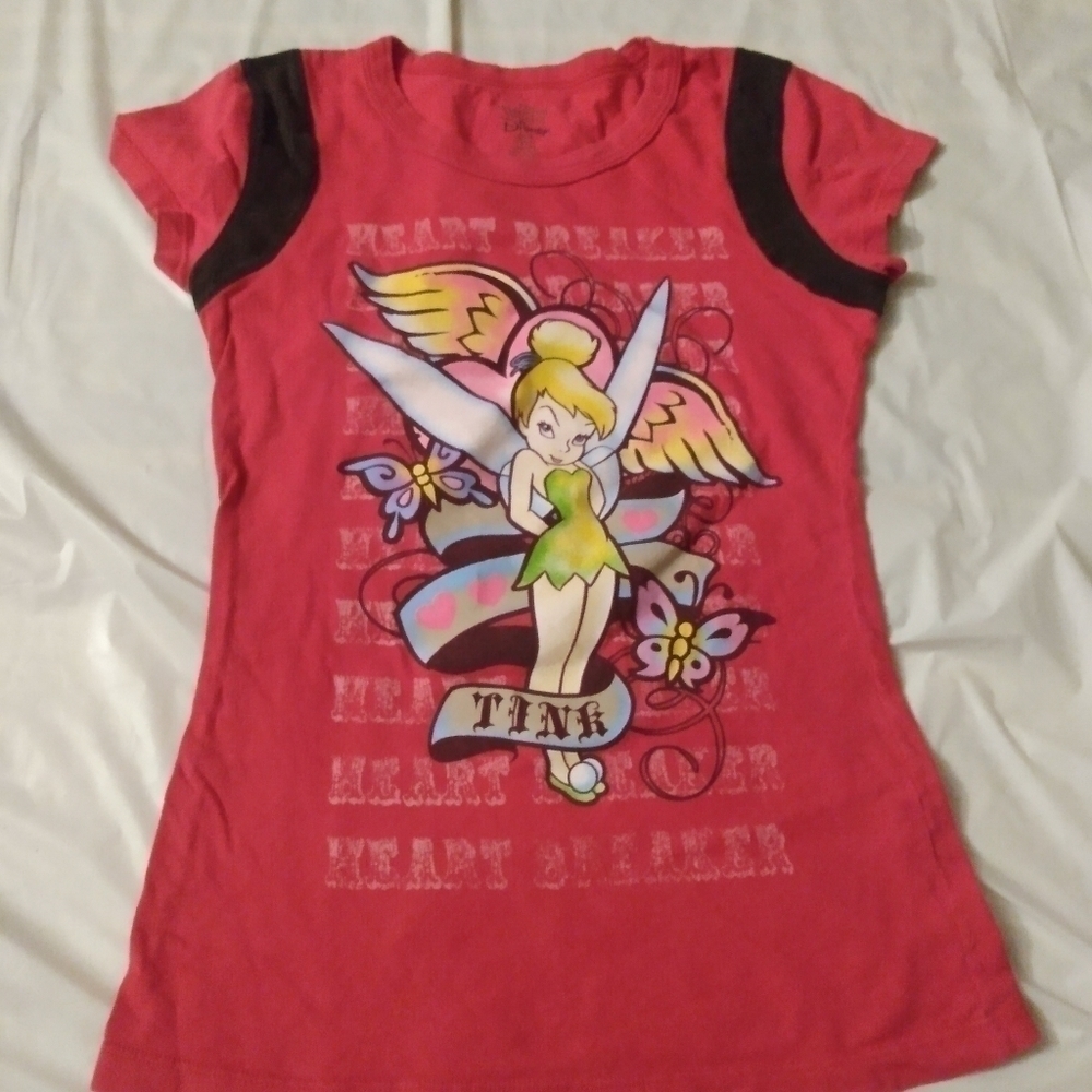 Disney Tinkerbell T-Shirt ,sz S 3-5, Pink & Black, 100%cotton, Pre-owned